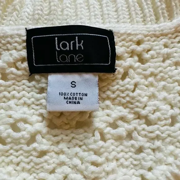 Lark Lane Cardigan Sweater Cream Cotton Crochet 3/4 Sleeve Cardigan Size Small - Picture 2 of 12